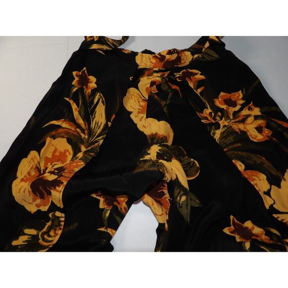 Faithfull The Brand Sz 6 Wrap Pants Black Orange Floral Palazzo Front Slits Pull - Picture 6 of 16